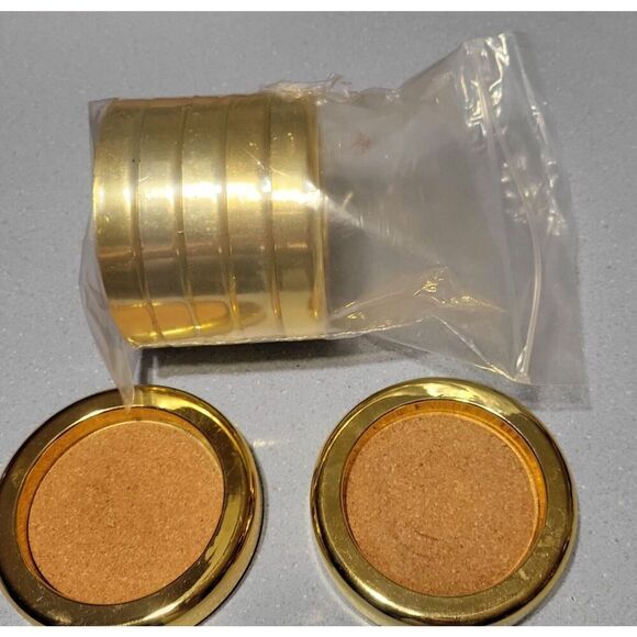 (7) Vtg MCM Gold Trim Cork TOWLE Drink Coasters Set Retro Vintage - Picture 2 of 5